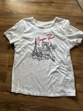 Old Navy White Graphic 'Bonjour Paris' Crew Tee